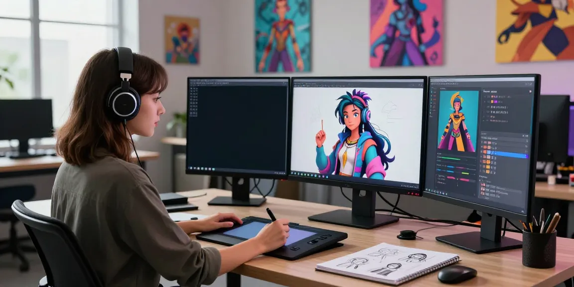 Create a customized character in Crush On AI with a vibrant digital art studio atmosphere